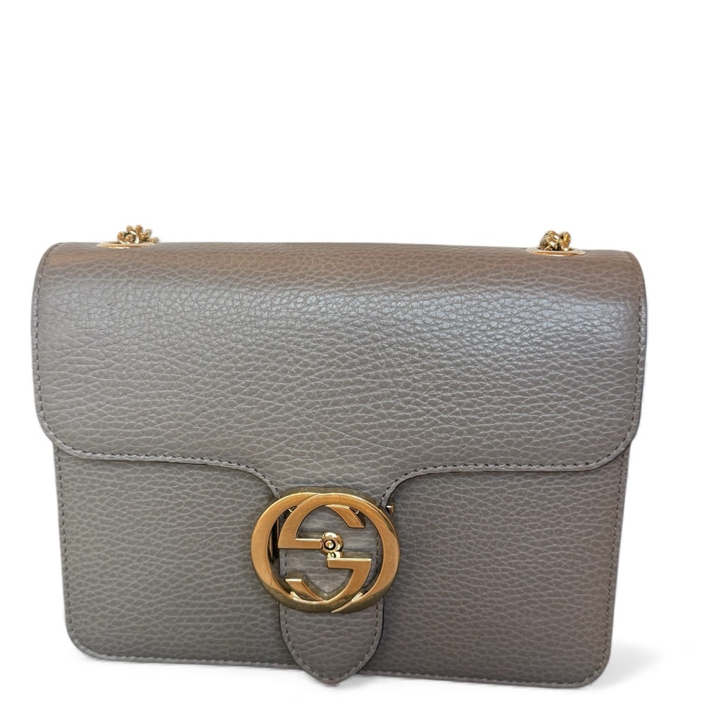 Authentic Gucci gray Leather Crossbody Bag with Gold Accent - Picture 3 of 11